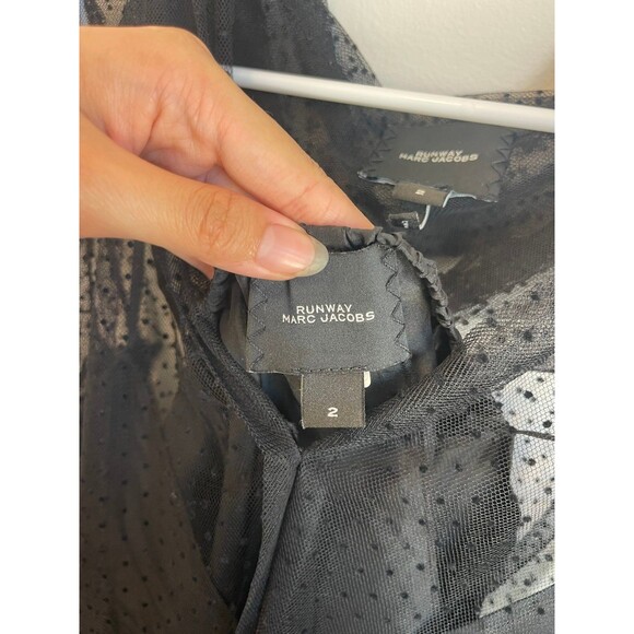 MARC JACOBS Polka Dot Tie Neck Sheer Tulle Blouse In Black size 2 MSRP $850 - Picture 4 of 7
